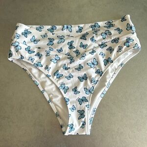 PINK White Butterfly print high rise cheeky bikini bottom